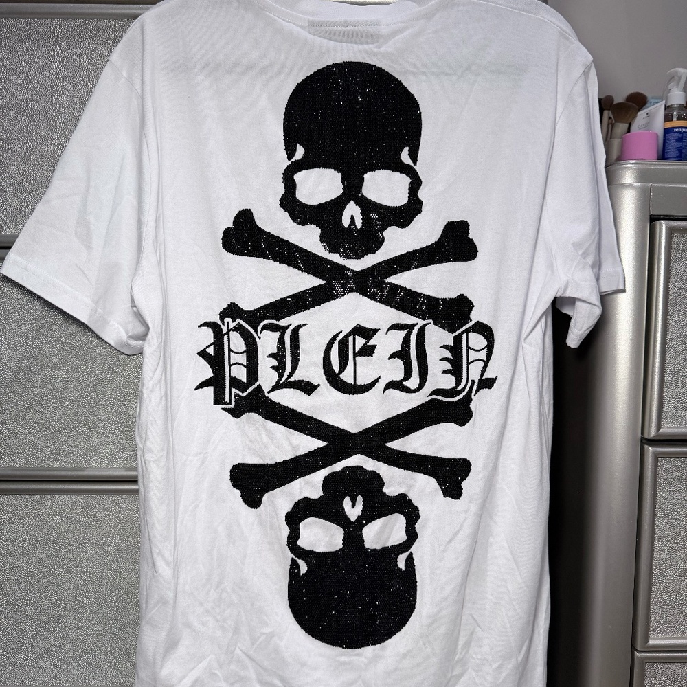 Philipp Plein White Skull & Crossbones Crystal Logo T-Shirt – Size M new